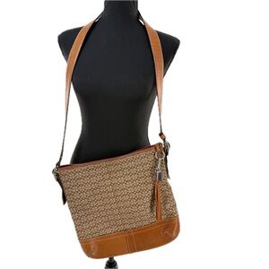 Coach Signature Monogram Canvas Brown Leather Convertible Crossbody Hobo Bag